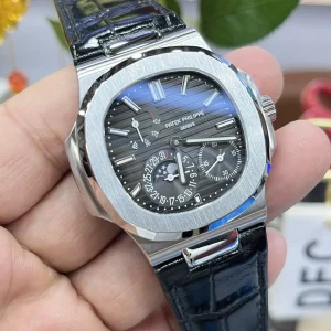 Super Clone Patek Philippe Nautilus 5712G-001 Slate Grey Dial 40mm Black Leather Strap Luxury Watch Side view of dial 2