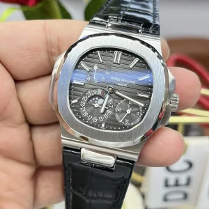 Super Clone Patek Philippe Nautilus 5712G-001 Slate Grey Dial 40mm Black Leather Strap Luxury Watch Side view of dial 3