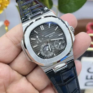Super Clone Patek Philippe Nautilus 5712G-001 Slate Grey Dial 40mm Black Leather Strap Luxury Watch Side view of dial 4