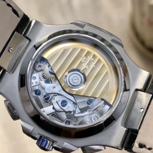 Swiss Patek Philippe Nautilus 5980/1A-001 Replica 40.5mm Blue Gray Embossed Dial Black Leather Strap Watch Case back