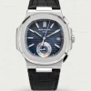 Swiss Patek Philippe Nautilus 5980/1A-001 Replica 40.5mm Blue Gray Embossed Dial Black Leather Strap Watch Main image