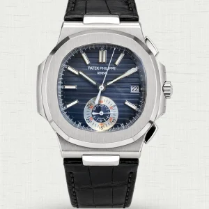 Swiss Patek Philippe Nautilus 5980/1A-001 Replica 40.5mm Blue Gray Embossed Dial Black Leather Strap Watch Main image