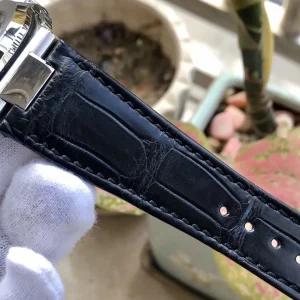 Swiss Patek Philippe Nautilus 5980/1A-001 Replica 40.5mm Blue Gray Embossed Dial Black Leather Strap Watch Strap 1