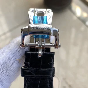 Swiss Patek Philippe Nautilus 5980/1A-001 Replica 40.5mm Blue Gray Embossed Dial Black Leather Strap Watch Strap 2