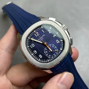 AAAAA Patek Philippe Aquanaut 5968G Replica Midnight Blue Dial 42.2mm Stainless Steel Case Blue Rubber Strap Watch Front View