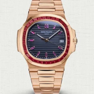 AAAAA Patek Philippe Nautilus 5723/112R-001 Replica Gray Horizontal Dial Ruby Hour Markers Baguette Ruby Bezel Watch Main Image