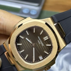 BBF Factory Patek Philippe Nautilus 5711R Replica Brown Gradient Dial Rose Gold Plated 904L Steel Case Black Rubber Strap Watch Side Profile Of The Dial 4