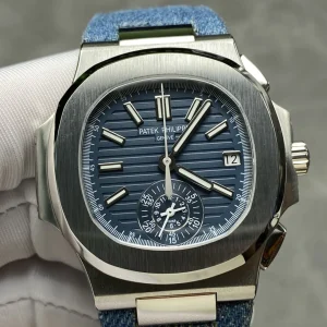 Luxury AAAAA Patek Philippe Nautilus 5980/60G-001 Replica Opaline Blue-Gray Horizontal Embossed Dial 40.5mm Men's Watch Front View