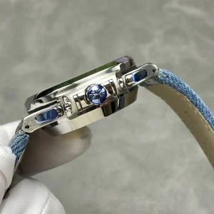 Luxury AAAAA Patek Philippe Nautilus 5980/60G-001 Replica Opaline Blue-Gray Horizontal Embossed Dial 40.5mm Men's Watch Side View 2