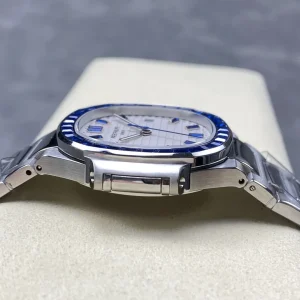 Luxury Patek Philippe Nautilus 5711 Replica 40mm White Embossed Dial Blue Sapphire Bezel Stainless Steel Case Watch Side View 1