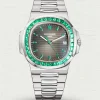 Patek Philippe Nautilus 5711/113P-001 Replica Sunburst Charcoal Dial Baguette Green Gemstone Bezel 40mm Super Clone Watch Main Image