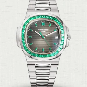 Patek Philippe Nautilus 5711/113P-001 Replica Sunburst Charcoal Dial Baguette Green Gemstone Bezel 40mm Super Clone Watch Main Image