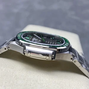 Patek Philippe Nautilus 5711/113P-001 Replica Sunburst Charcoal Dial Baguette Green Gemstone Bezel 40mm Super Clone Watch Side View 1