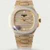 Replica Patek Philippe Nautilus 5719/1G-001 40mm Gold Paved Diamond Dial Automatic Watch Main Image