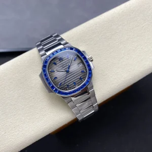 Super Clone Luxury Patek Philippe Nautilus 5711/111P-001 Replica Charcoal Grey Dial Blue Gemstone Bezel 40mm Watch Side Profile Of The Dial 1