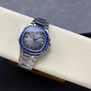 Super Clone Luxury Patek Philippe Nautilus 5711/111P-001 Replica Charcoal Grey Dial Blue Gemstone Bezel 40mm Watch Side Profile Of The Dial 2