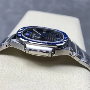 Super Clone Luxury Patek Philippe Nautilus 5711/111P-001 Replica Charcoal Grey Dial Blue Gemstone Bezel 40mm Watch Side View 1