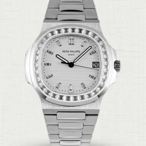 Super Clone Patek Philippe Nautilus 5711/110P-010 Replica 40mm White Embossed Dial Baguette Diamond Markers Diamond Bezel Watch Main Image
