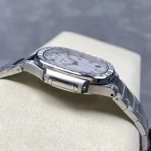 Super Clone Patek Philippe Nautilus 5711/110P-010 Replica 40mm White Embossed Dial Baguette Diamond Markers Diamond Bezel Watch Side View 1