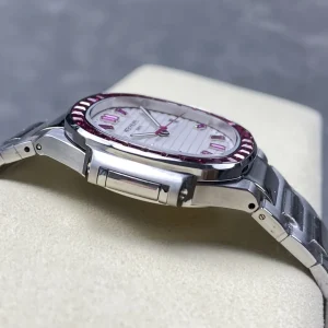 Super Clone Patek Philippe Nautilus 5711/110P-010 Replica 40mm White Embossed Dial Ruby Baguette Bezel Watch Side View 1