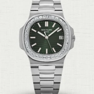 Super Clone Patek Philippe Nautilus 5711/1300A-001 Replica Olive Green Dial Diamond Bezel 904L Stainless Steel Bracelet 40mm Watch