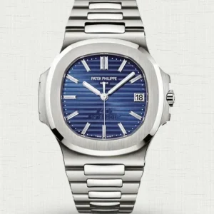 Super Clone Patek Philippe Nautilus 5711/1P-011 Replica 40th Anniversary Platinum Blue Dial Baguette Diamond Markers 40mm Watch Main Image