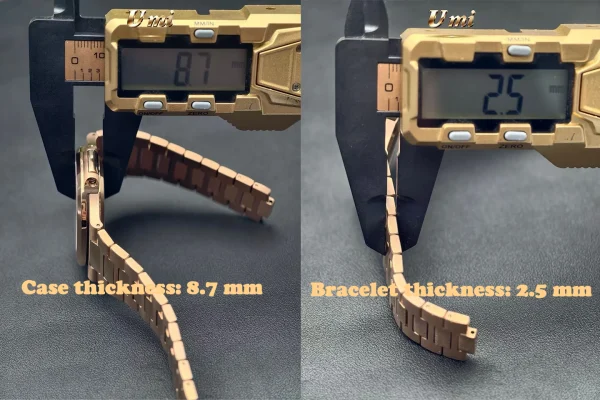 UMI 1:1 Super Clone Patek Philippe Nautilus 5712/1R-001 Replica Brown Gradient Dial Rose Gold Tone 40mm Ultra-Thin Case Watch Case and Bracelet thickness