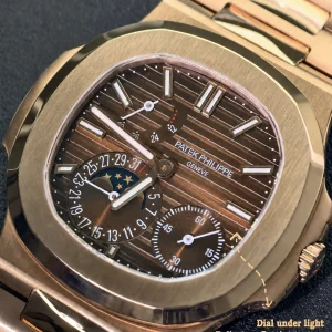 UMI 1:1 Super Clone Patek Philippe Nautilus 5712/1R-001 Replica Brown Gradient Dial Rose Gold Tone 40mm Ultra-Thin Case Watch Dial Detail 1