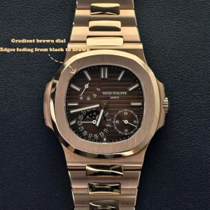 UMI 1:1 Super Clone Patek Philippe Nautilus 5712/1R-001 Replica Brown Gradient Dial Rose Gold Tone 40mm Ultra-Thin Case Watch Front View