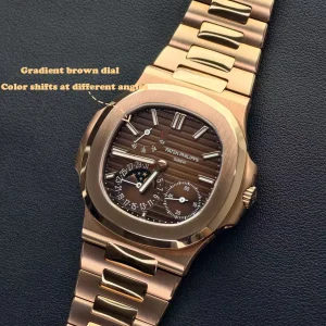 UMI 1:1 Super Clone Patek Philippe Nautilus 5712/1R-001 Replica Brown Gradient Dial Rose Gold Tone 40mm Ultra-Thin Case Watch Side View Of Dial 1
