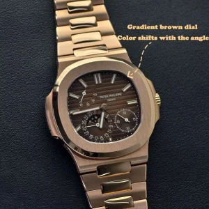 UMI 1:1 Super Clone Patek Philippe Nautilus 5712/1R-001 Replica Brown Gradient Dial Rose Gold Tone 40mm Ultra-Thin Case Watch Side View Of Dial 2