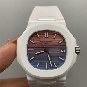 Patek Philippe AET Nautilus 5711 Replica Watch — 40mm, White Ceramic Case, Pink-Blue Gradient Dial-2