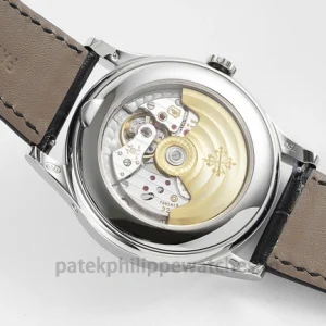 Patek Philippe Annual Calendar 5396G-011 Replica – 38.5mm White-Gold-Tone 904L Steel, Opaline Dial Black Alligator StrapWatch case back