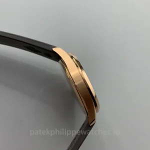 Patek-Philippe-Aquanaut-5068R-001-Super-Clone-35.6mm-Womens-Rose-Gold-Automatic-Watch-with-Brown-Grid-Embossed-Dial-Diamond-Bezel-Rubber-Strap-Left-Side