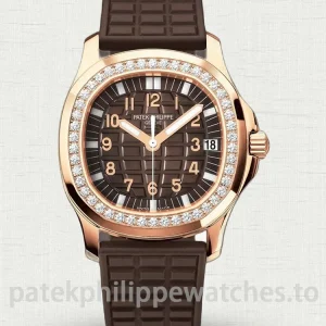 Patek-Philippe-Aquanaut-5068R-001-Super-Clone-35.6mm-Womens-Rose-Gold-Automatic-Watch-with-Brown-Grid-Embossed-Dial-Diamond-Bezel-Rubber-Strap-Main-Image
