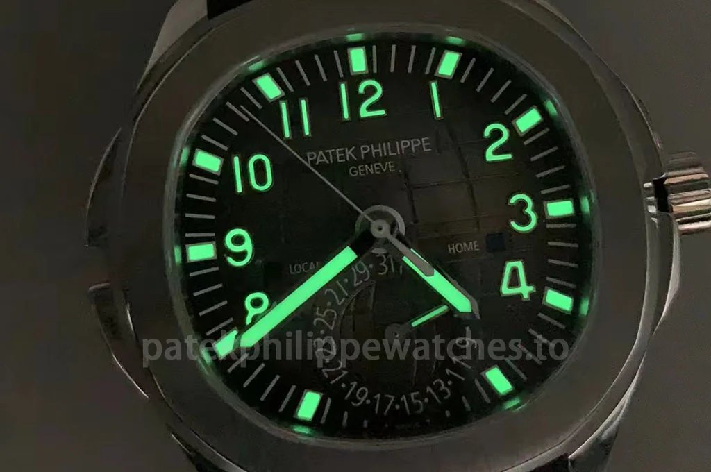 Patek Philippe Aquanaut 5164A-001 Replica 40.8mm dark brown dial with green luminous markers and Travel Time dual-time display