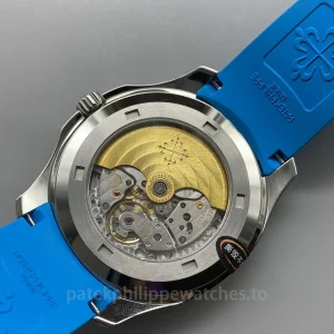 Patek-Philippe-Aquanaut-5167A-001-Replica-40.8mm-Mens-Luxury-Sport-Watch-with-Black-Gray-Embossed-Dial-Sky-Blue-Rubber-Strap-Back-View