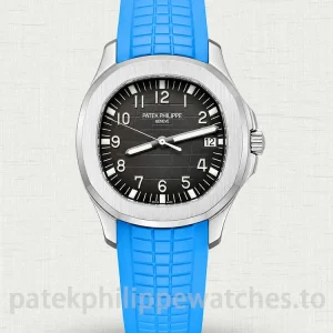 Patek-Philippe-Aquanaut-5167A-001-Replica-40.8mm-Mens-Luxury-Sport-Watch-with-Black-Gray-Embossed-Dial-Sky-Blue-Rubber-Strap-Main-Image