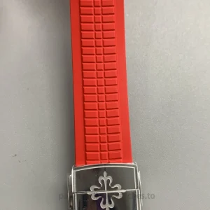 Patek Philippe Aquanaut 5167A-012 Replica Watch, 40.8 mm 904 Steel, Red Strap, Clone Caliber 324 S CDétail fermoir 2