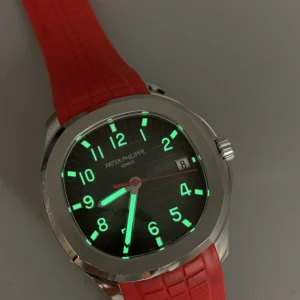 Patek Philippe Aquanaut 5167A-012 Replica Watch, 40.8 mm 904 Steel, Red Strap, Clone Caliber 324 S CEffet lumineux cadran