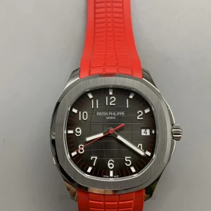 Patek Philippe Aquanaut 5167A-012 Replica Watch, 40.8 mm 904 Steel, Red Strap, Clone Caliber 324 S CVue avant montre 1