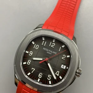 Patek Philippe Aquanaut 5167A-012 Replica Watch, 40.8 mm 904 Steel, Red Strap, Clone Caliber 324 S CVue avant montre 2