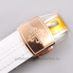 Patek Philippe Aquanaut 5167R-001 Replica Watch – 40.8mm Gold-Tone 904 Stainless Steel, Chocolate Brown Dial, White StrapClasp detail 4