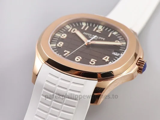 Patek Philippe Aquanaut 5167R-001 Replica Watch – 40.8mm Gold-Tone 904 Stainless Steel, Chocolate Brown Dial, White StrapFront view2