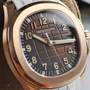 Patek Philippe Aquanaut 5167R-001 Replica Watch – 40.8mm Gold-Tone 904 Stainless Steel, Chocolate Brown Dial, White StrapFront view3