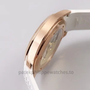 Patek Philippe Aquanaut 5167R-001 Replica Watch – 40.8mm Gold-Tone 904 Stainless Steel, Chocolate Brown Dial, White StrapLeft case profile