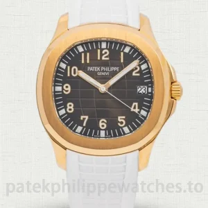 Patek Philippe Aquanaut 5167R-001 Replica Watch – 40.8mm Gold-Tone 904 Stainless Steel, Chocolate Brown Dial, White StrapMain product image