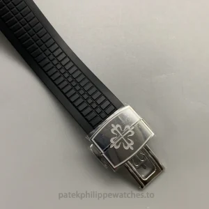 Patek Philippe Aquanaut 5267-200A-001 Replica 38.8mm Steel Watch, Black Dial, Diamond-Set BezelWatch case back