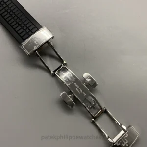 Patek Philippe Aquanaut 5267-200A-001 Replica 38.8mm Steel Watch, Black Dial, Diamond-Set BezelClasp detail 3
