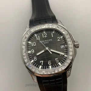 Patek Philippe Aquanaut 5267-200A-001 Replica 38.8mm Steel Watch, Black Dial, Diamond-Set BezelDial detail 1